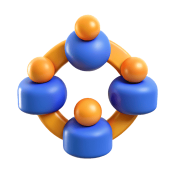 Connected team collaboration diagram with spheres on transparent background png