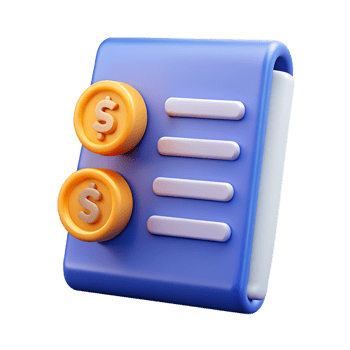 Stylish blue ledger with gold coins on transparent background png