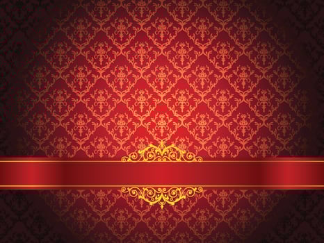 Seamless ornament on background with strip. Wallpaper pattern. Red Luxury floral wallpaper vector