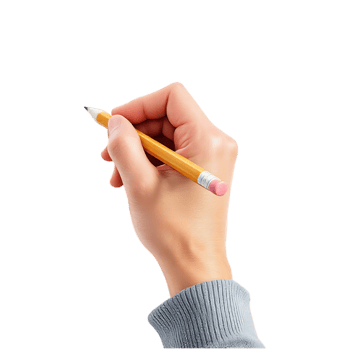 Close up of a hand holding a pencil, ready to draw or write. png