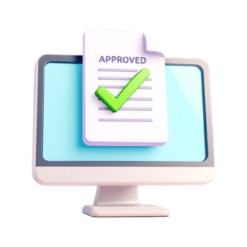 3D illustration of an approved document on a computer screen. png