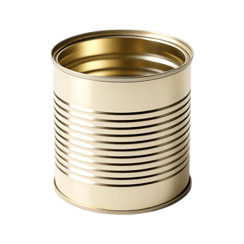 Close up of an empty, gold tin can. png