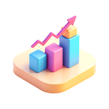 3D colorful bar graph with upward arrow, growth concept. png