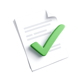 3D illustration of a document with a green checkmark. png