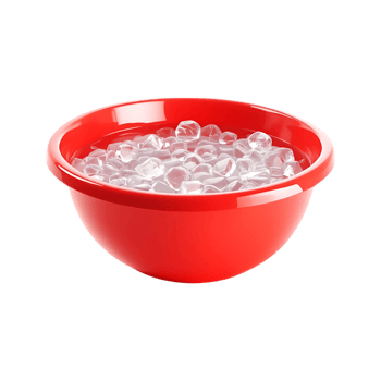 Red bowl filled with ice cubes. png