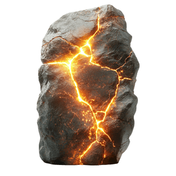 Enchanted Rune Stone Radiating Inner Energy with Molten Core and Volcanic Fractures Isolated on Transparent Background png