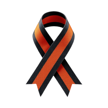 Awareness ribbon, black and orange stripes. Symbol of support and remembrance. png