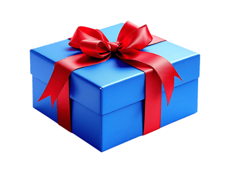 A beautifully wrapped blue gift box with a red ribbon. png