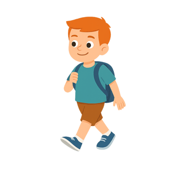 cute school boy walking with backpack cartoon illustration png