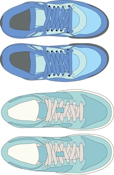 Colorful shoes Illustration icon set, Modern Sneakers Set Flat Color Design of Casual sneakers, Fashionable shoes Collection vector