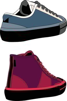 Colorful sneakers Illustration icon set, Modern Sneakers Set Flat Color Design of Casual Footwear, Fashionable shoes Collection set vector