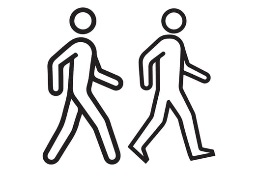 Walking Stick Figure Icons. Black and White Pedestrian Line Art vector
