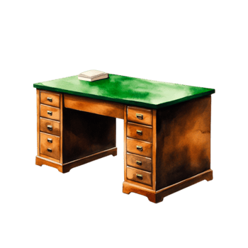 Classic Wooden Desk with Green Top and Simple Book on Its Surface for Home Office Use png