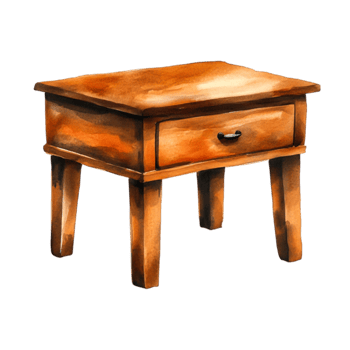 Wooden table with single drawer, handcrafted design with smooth finish and rustic appeal png