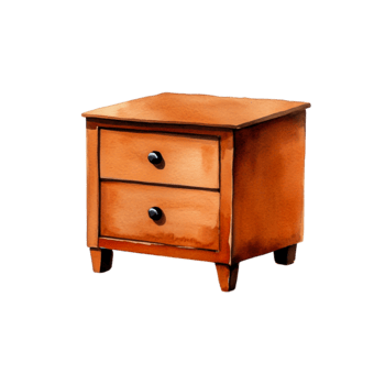 Wooden Nightstand with Two Drawers in Bright Orange Colorful Design png