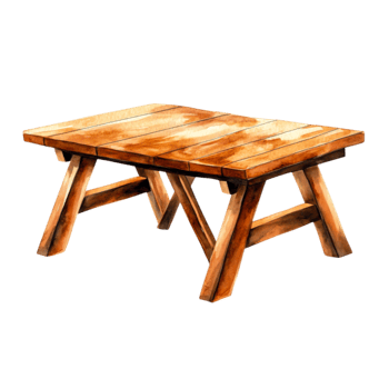 Wooden Table with Simple Design and Natural Finish for Home or Garden Decor png