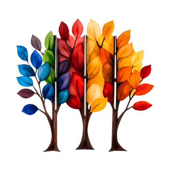 Vibrant Fall Trees with Colorful Leaves in Artistic Watercolor Style png