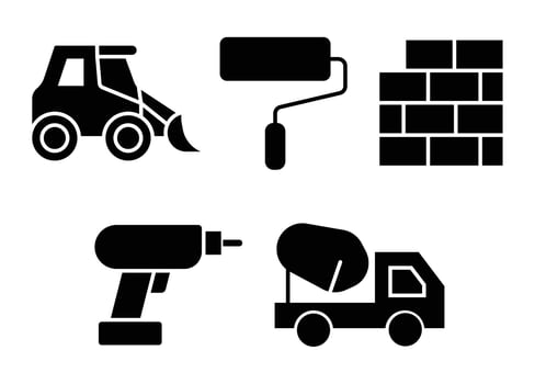 Construction Tools and Equipment Icons for Building and Renovation Projects vector