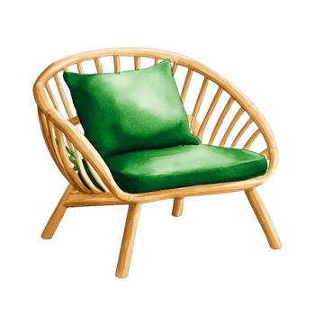 Stylish Green Chair with Natural Bamboo Frame Perfect for Modern Interior Decor png