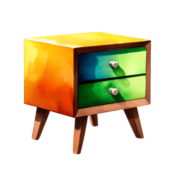 Vibrant Hand-Painted Wooden Nightstand with Colorful Drawers and Artistic Design png