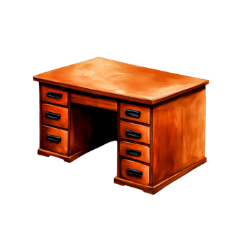 Wooden desk with drawers in a warm finish for home office or study decor png