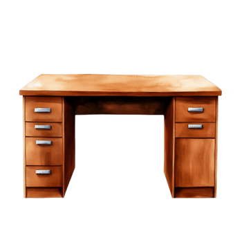 Classic Wooden Desk with Drawers for Office or Home Workspace Decor and Design png