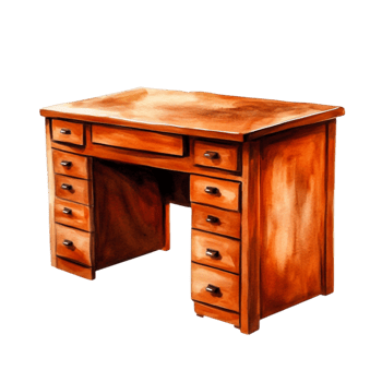 Elegant Wooden Desk with Drawers Perfect for Home Office or Study Area png