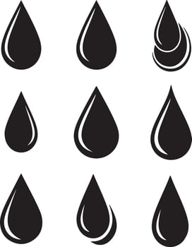 Isolated Black Filled Icons of Abstract Rain and Snowflakes vector