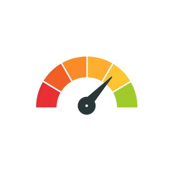 Abstract speedometer gauge icon indicating performance, level or satisfaction rating at a specific png