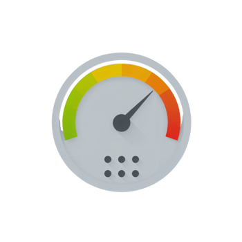 Performance indicator with needle and colored gauge on transparent background png