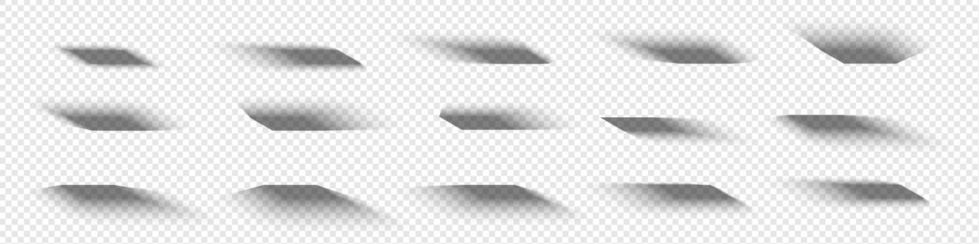Rectangular shadow under paper sheet with edge blur and realistic depth. background for product showcase, soft box effect or web banner layout. vector