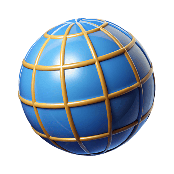 Globe with golden grid lines design on transparent background png