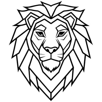 Majestic Geometric Lion Head Serene Line Art Portrait in Black and White Minimalist Style - Professional digital artwork with vibrant colors and detailed composition vector