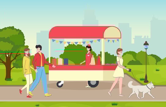 Food cart in a park with people vector