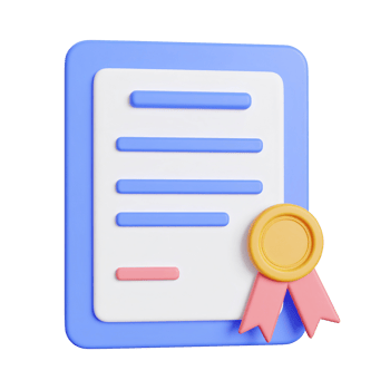 Elegant 3D certificate award badge rendering on transparent background png