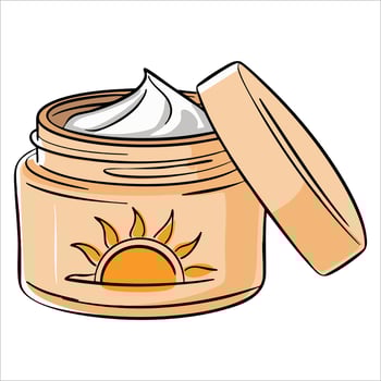 SPF suncream protection cosmetics for summer beach vacation time. Sunblock tube from sun ideal for skincare beauty and health cream protecting from uv rays. vector