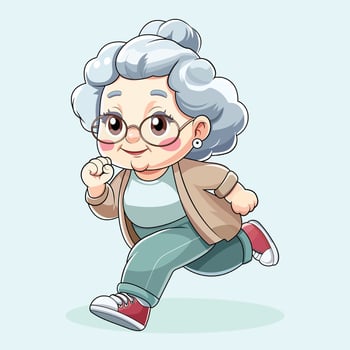 Cute and Adorable Grandma Running Whimsical Elderly Jogger Illustration vector
