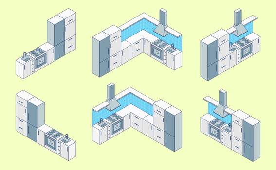 Isometric kitchen design illustrations vector