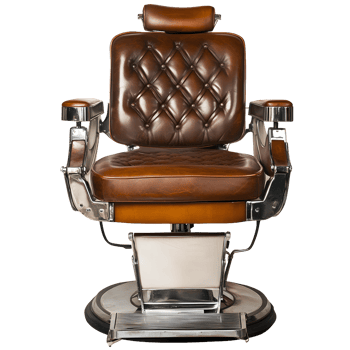 Vintage tufted leather barber chair with chrome accents isolated on transparent background png