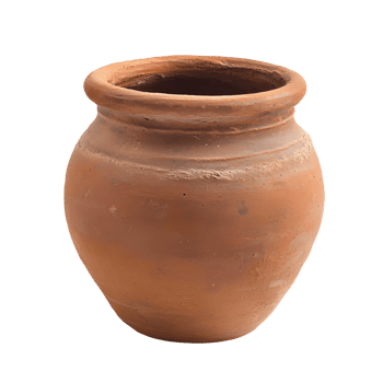 Ancient terracotta clay pot with rustic texture isolated on transparent background png