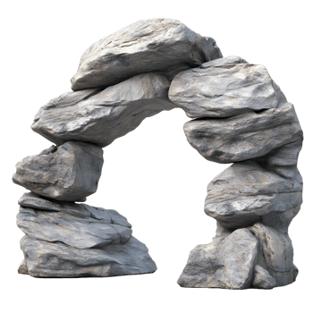 Natural stone archway structure formed by stacked rocks isolated on transparent background png