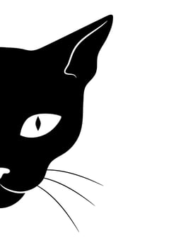 Black cat hiding and peeping. Curious cat face peeking out from the wall vector
