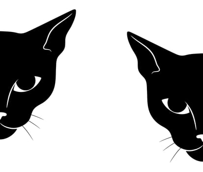 Two black cats hiding and peeping. Curious cat faces peeking out from the wall vector