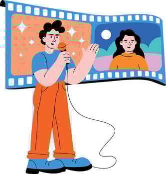 A flat style illustration showing a person singing vector