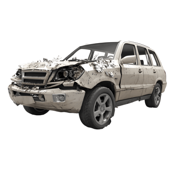 Damaged beige suv vehicle with crumpled front end isolated on transparent background png