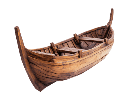 Ancient wooden rowboat with intricate details isolated on transparent background png