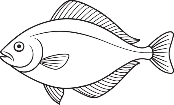 Halibut fish elegant line art illustration perfect for coloring books and educational sea life design projects vector