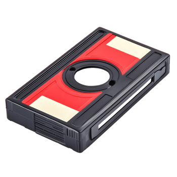Retro magnetic tape cassette with red and white labels isolated on transparent background png