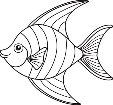 Angelfish cartoon outline drawing ideal for kids coloring pages and aquatic educational project materials vector