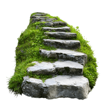 Moss covered stone steps leading upwards isolated on transparent background png